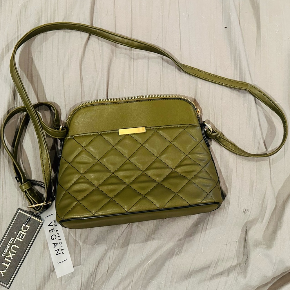 Green Quilted Crossbody Bag with Gold Hardware